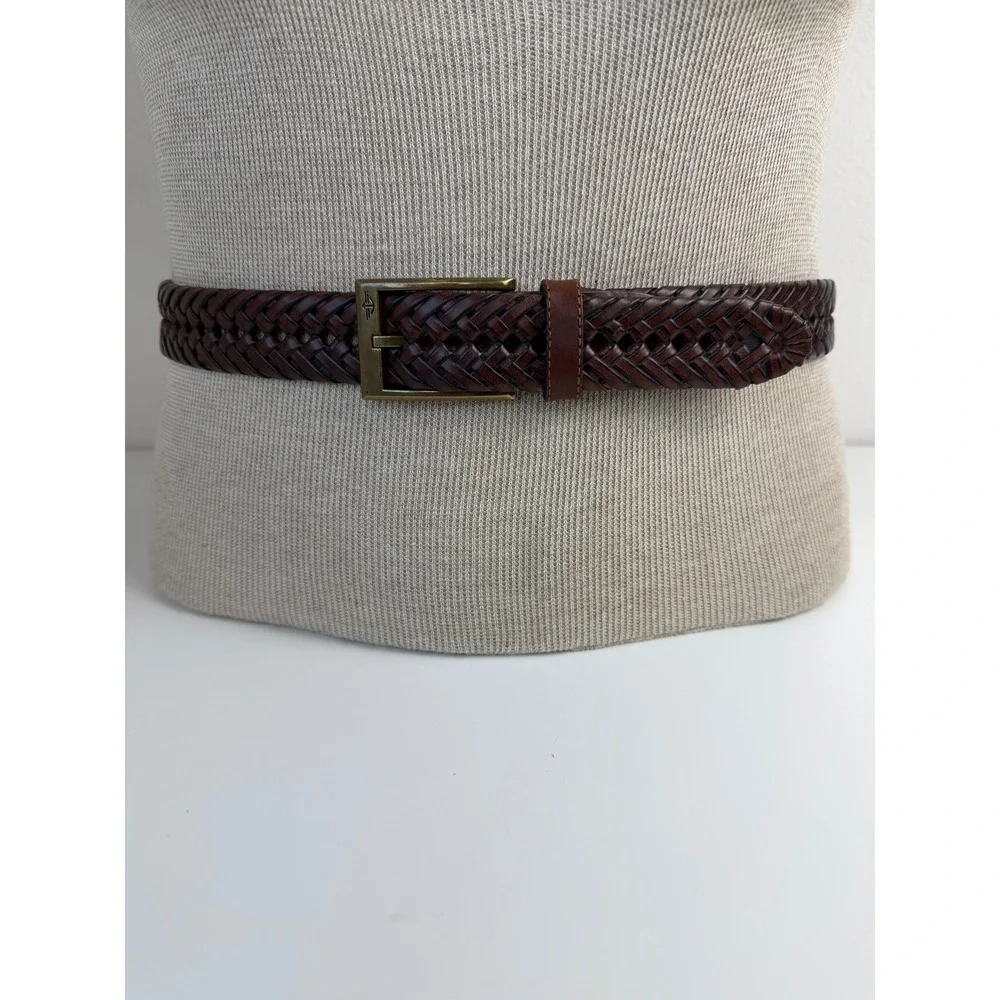 Dockers Mens Woven Braided Belt 34 Brown Brass Buckle Classic Preppy Casual